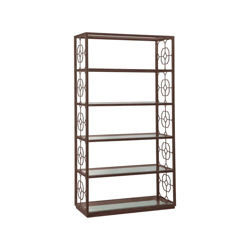 Argento Transitional Silver Iron and Glass Etagere, 42"W x 18"D x 79"H