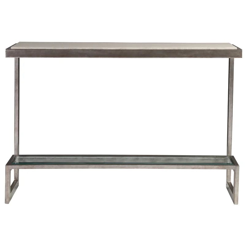 Contemporary Soiree Console with Antiqued Silver Leaf and Glass Shelf