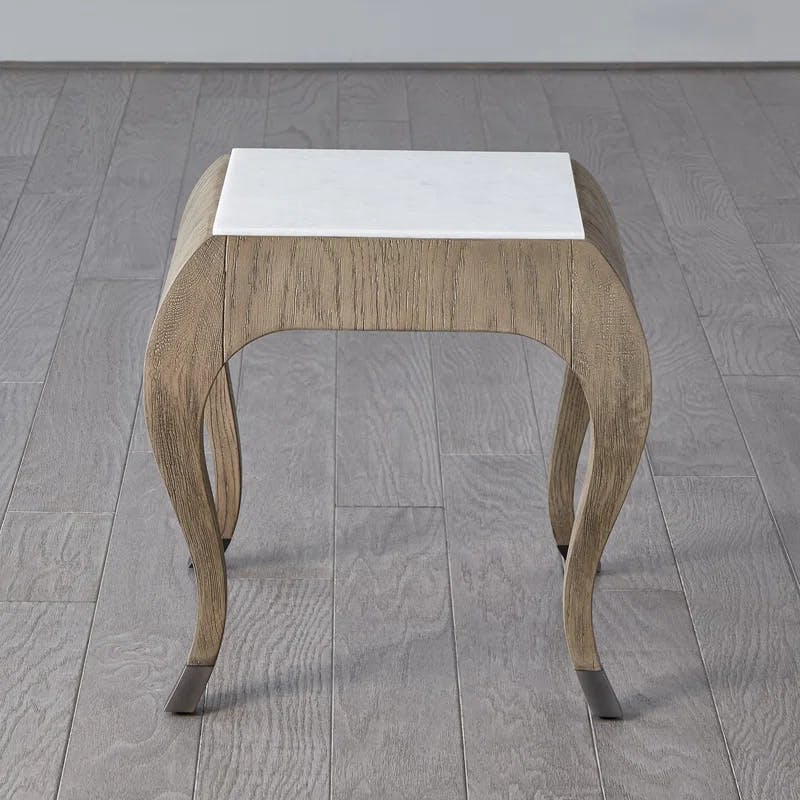 Elegant Parisian Square Marble-Top Side Table in Grey Sandblasted Oak