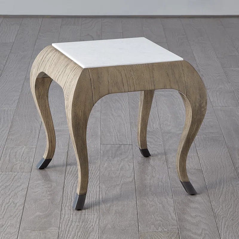 Elegant Parisian Square Marble-Top Side Table in Grey Sandblasted Oak