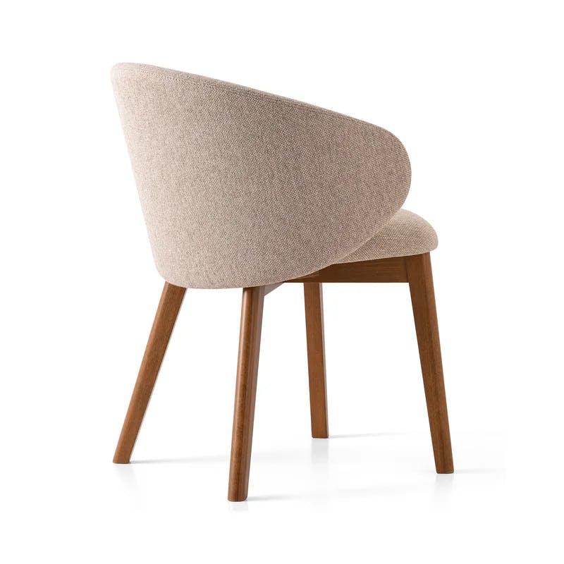 Taupe Barrel Armchair with Walnut Beechwood Legs and Polyester Upholstery