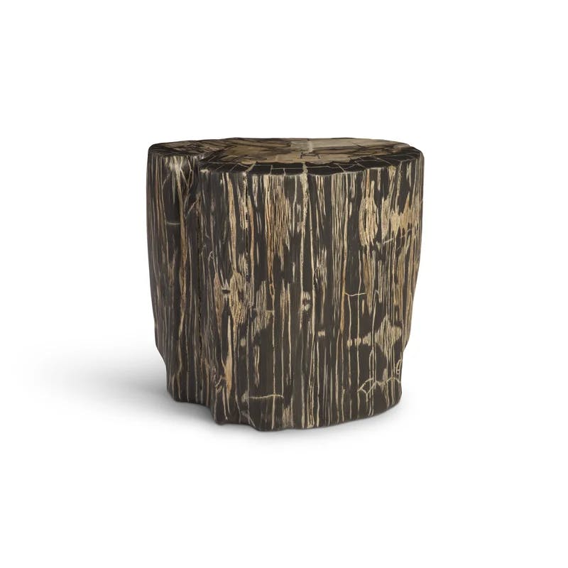 Striated Round Teak Root Cast Resin Accent Stool in Brown/Grey