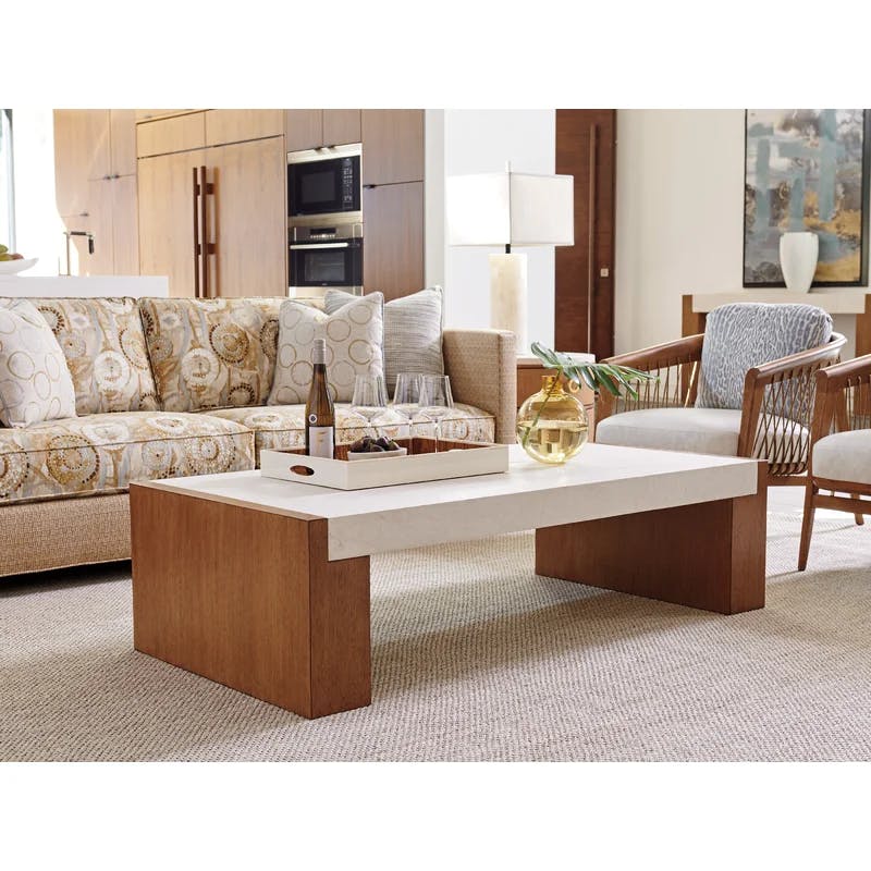 Sierra Tan Sundrenched 60'' Hickory & Marble Rectangular Coffee Table
