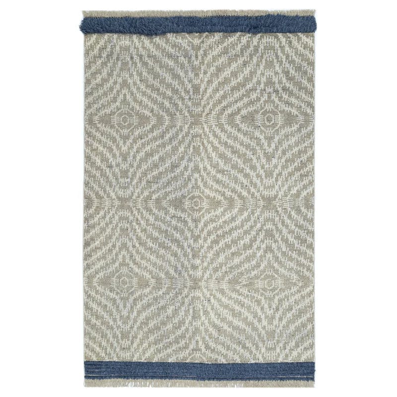 Bovina Bliss Hand-Knotted Blue Wool & Cotton Geometric Rug