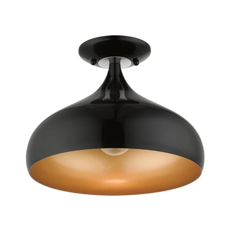 Amador Transitional 1-Light Semi-Flush Mount in Shiny Black with Gold Interior