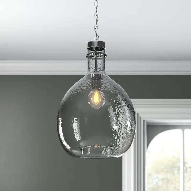 Zin Rustic Farmhouse 21.5" Brushed Nickel & Clear Glass Pendant Light