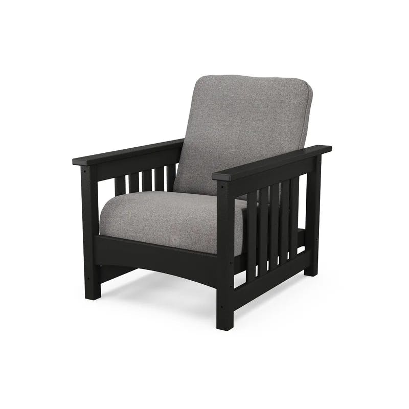 Black Mission-Style Armchair with Weather-Resistant Cushions