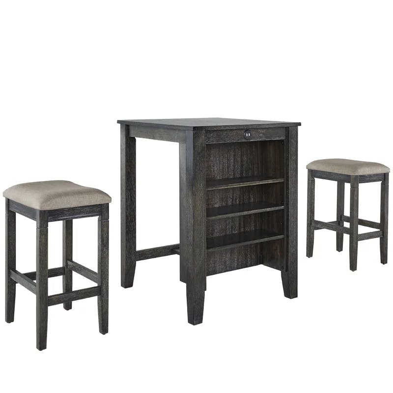 Weathered Pepper Transitional 3-Piece Counter Dining Set with USB Ports