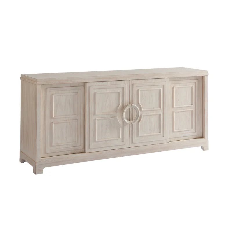 Newport Transitional 78'' Cream Sailcloth Media Console with Adjustable Shelves