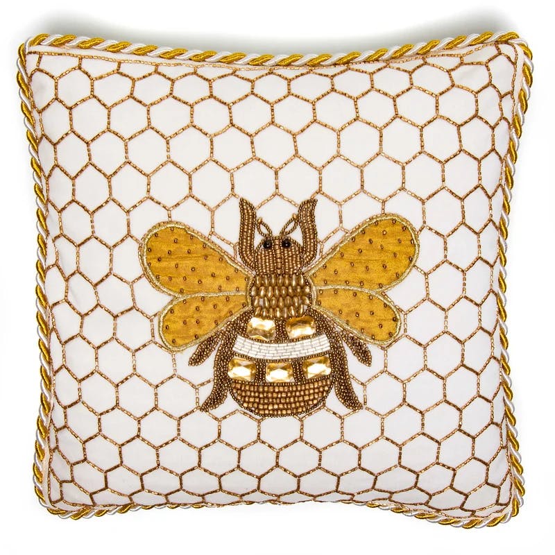 Buzzing Bee Embroidered Square Kids' Throw Pillow with Velvet Back