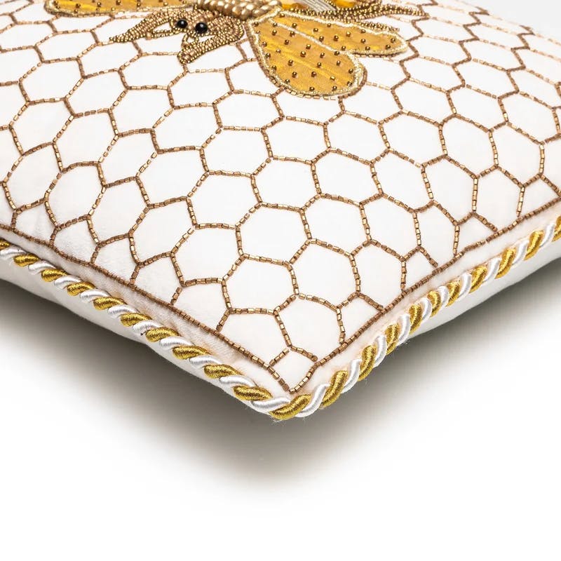 Buzzing Bee Embroidered Square Kids' Throw Pillow with Velvet Back