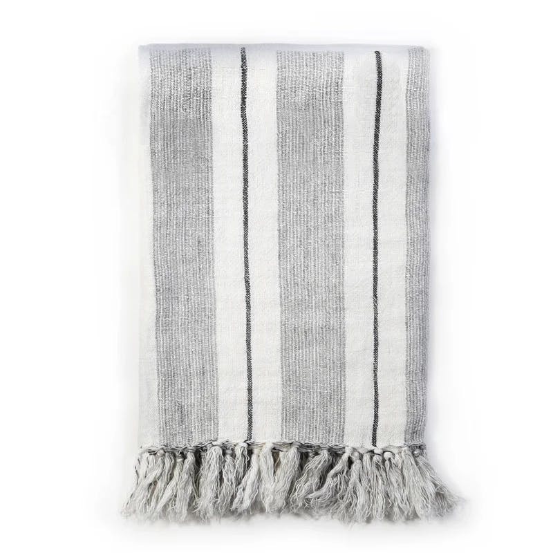 Laguna King-Size Grey Stripe Knitted Throw Blanket with Fringe
