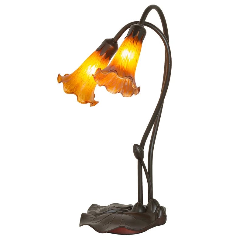 Amber Tiffany Pond Lily 2-Light Accent Lamp in Mahogany Bronze