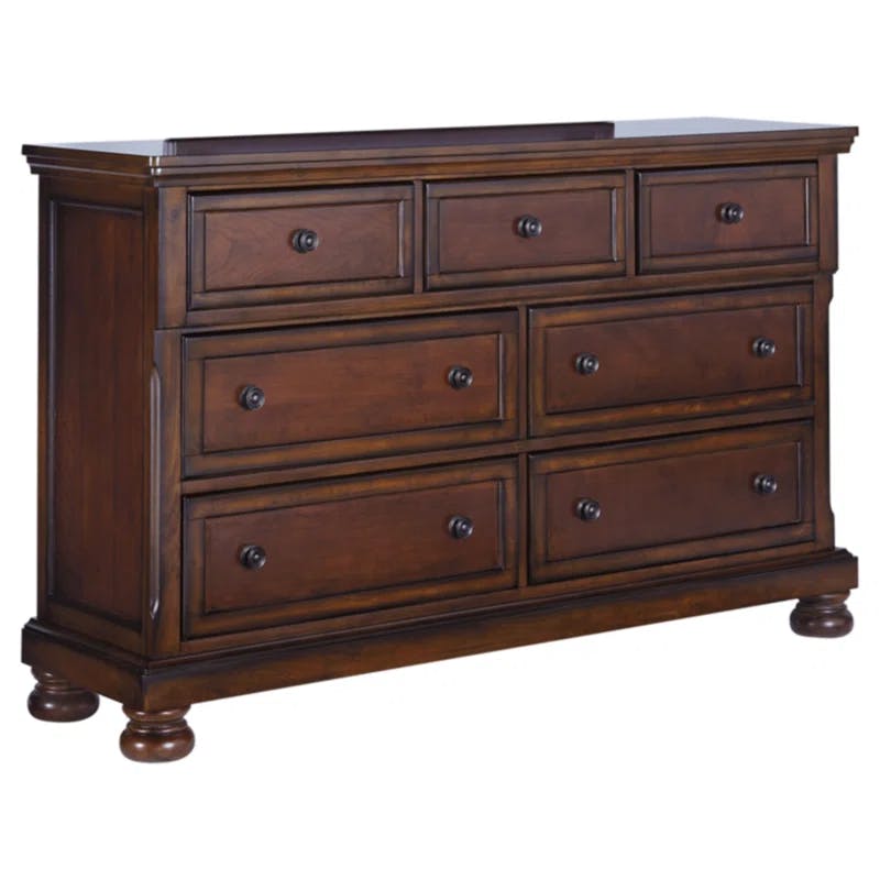 Transitional Brown 65'' Dresser with Mirror and Dovetail Drawers