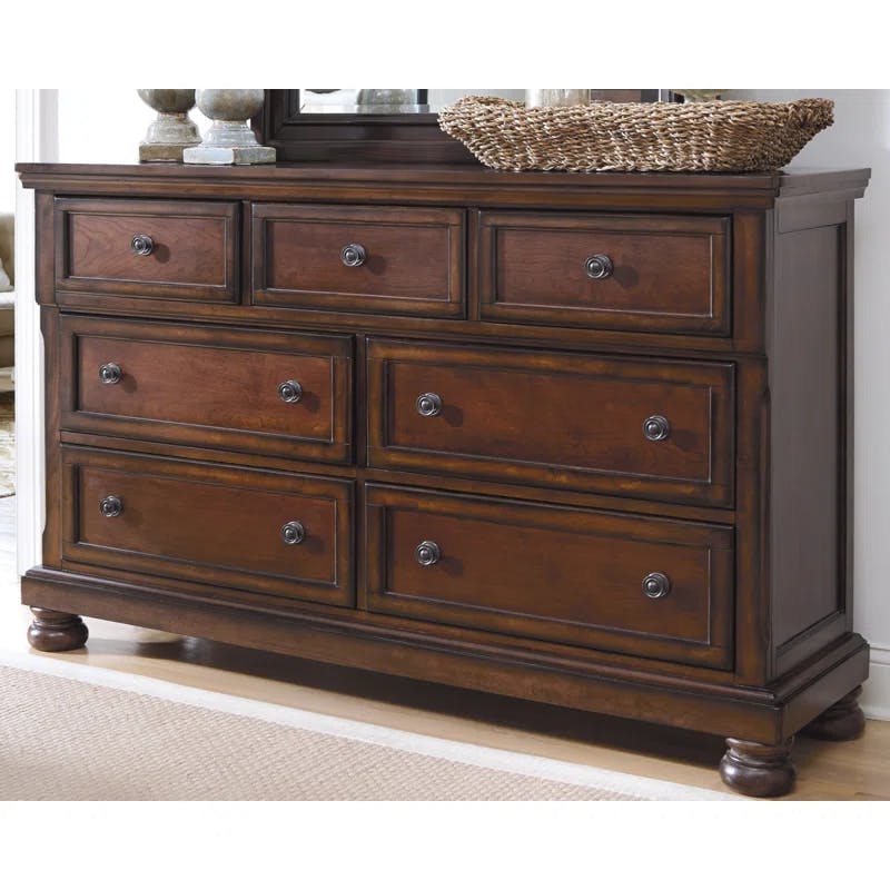 Transitional Brown 65'' Dresser with Mirror and Dovetail Drawers