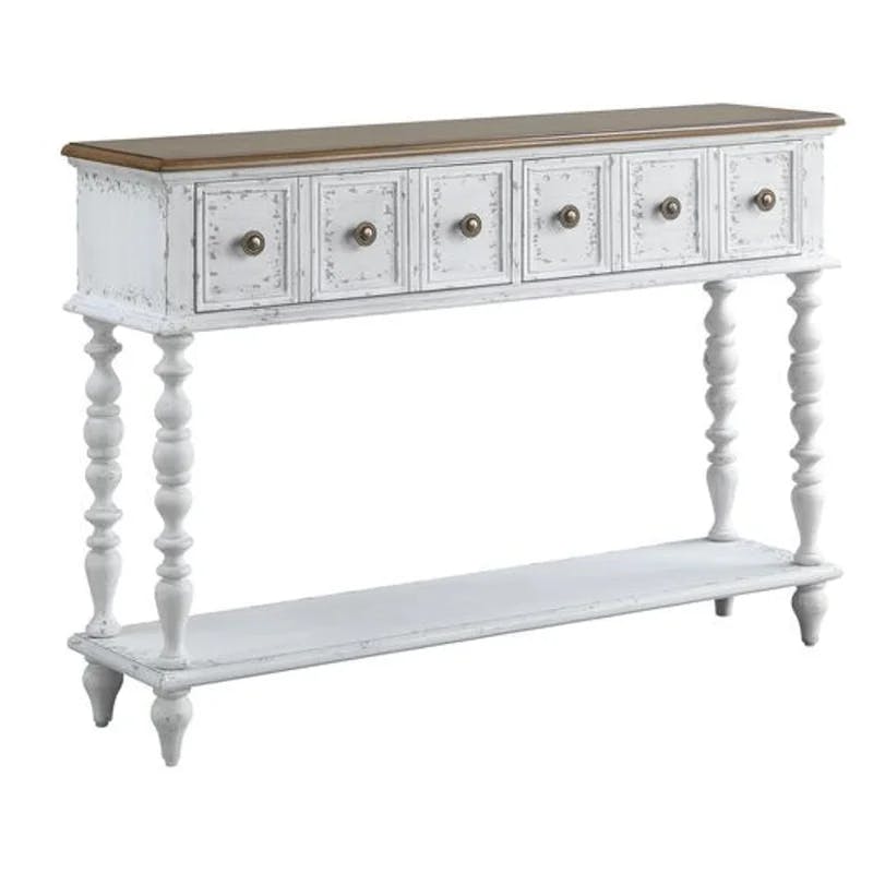 Distressed White Traditional 48'' Wood Console Table with Storage