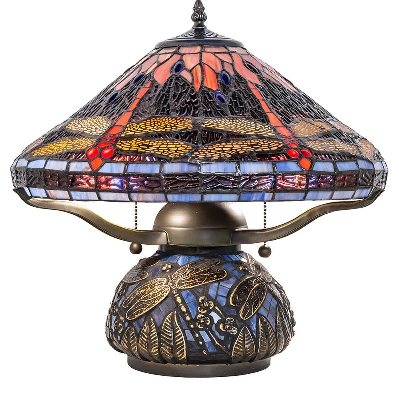 Bronze Dragonfly Cone 16" Tiffany Table Lamp