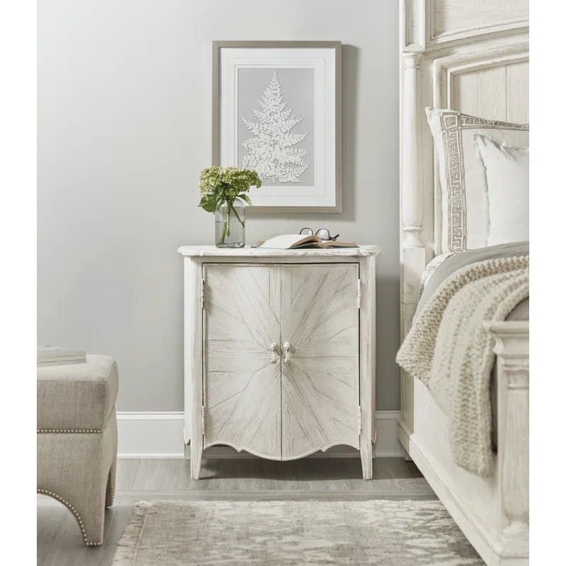 Soft White Pine Veneer Starburst Nightstand with Adjustable Shelf