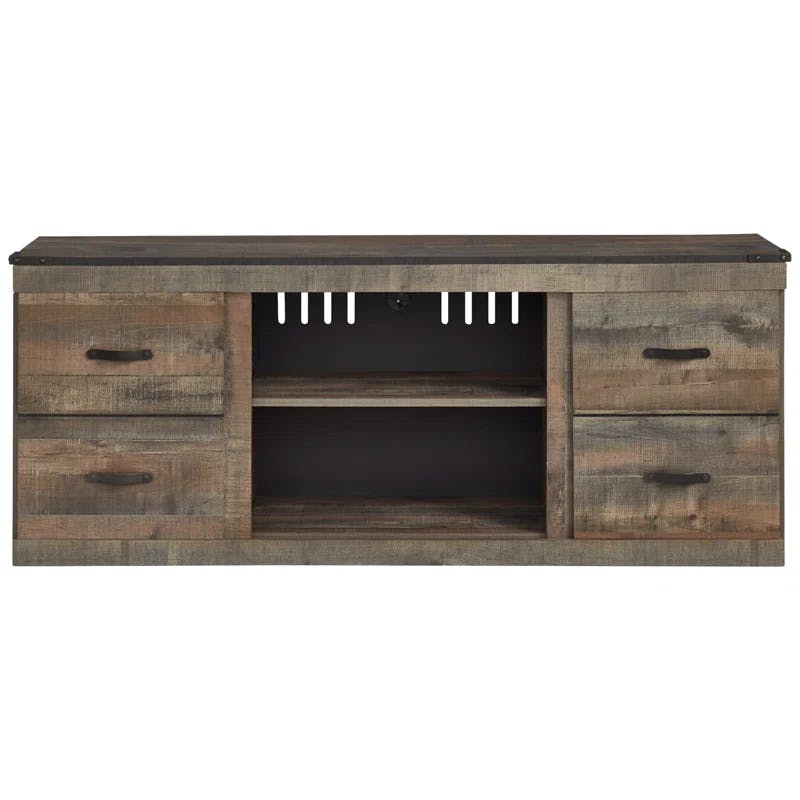 Rustic Reclaimed Barn Wood 60" TV Stand with Fireplace Cabinet in Brown