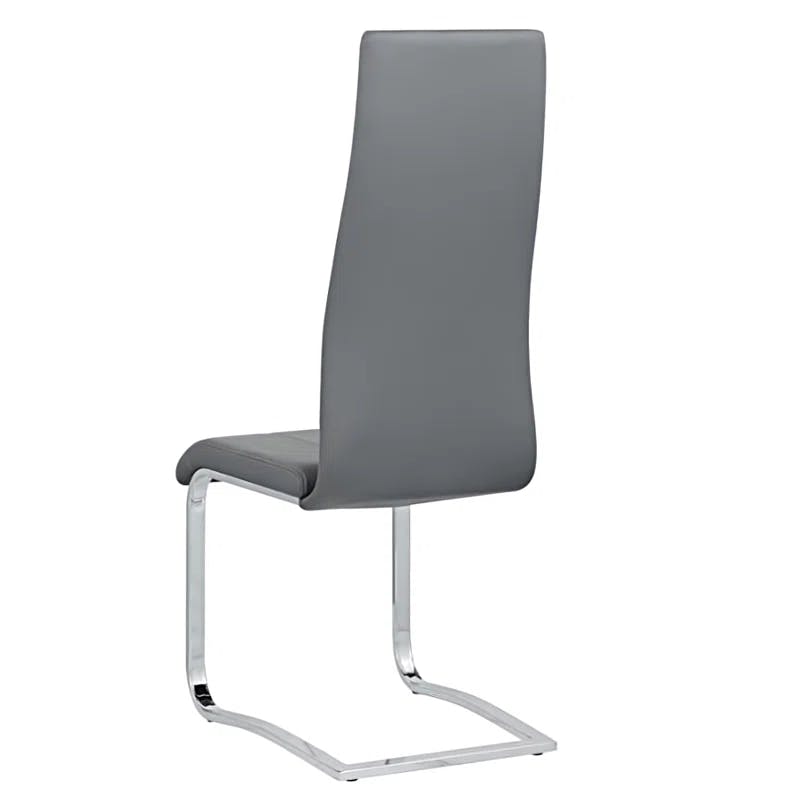 High-Back Gray Faux Leather Side Chair with Chrome Frame