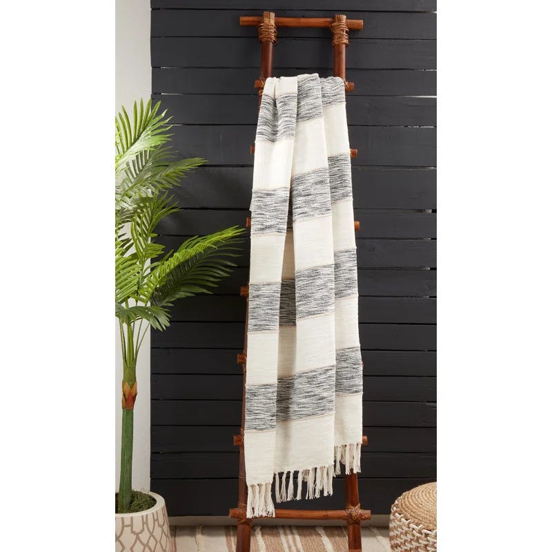 Cozy Comfort Stripe Design Black Cotton Throw Blanket