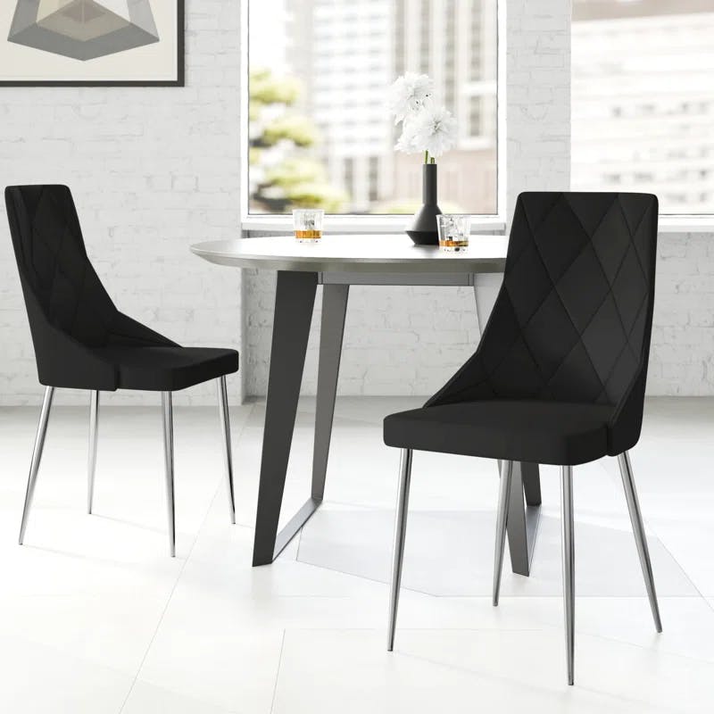 Sophisticated Black Faux Leather and Wood Side Chair