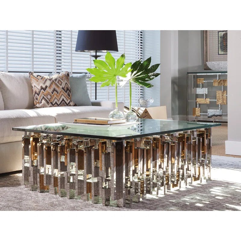 Cityscape Contemporary Silver Metal and Glass Rectangular Cocktail Table