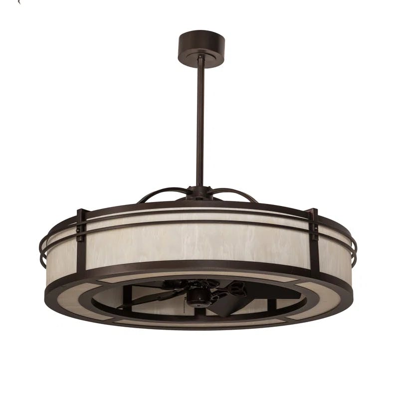 Meyda 45" Mahogany Bronze & Beige Glass Low Profile Ceiling Fan with Lighting