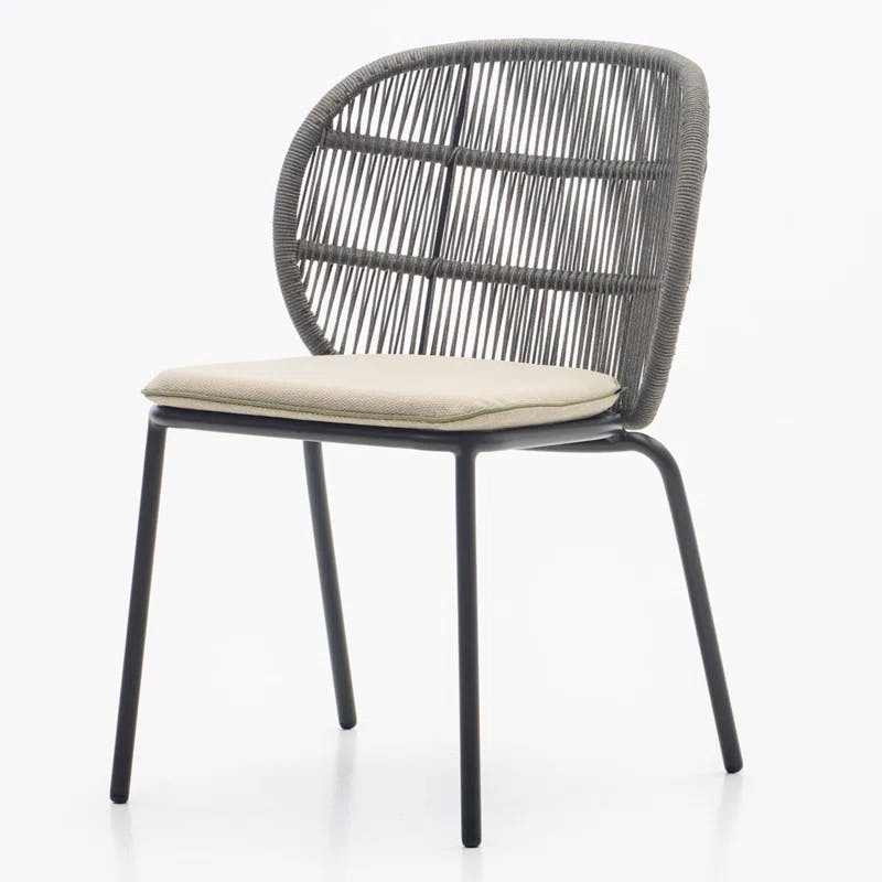 Kodo Rounded Back Gray Wicker Outdoor Dining Side Chair with Cushion