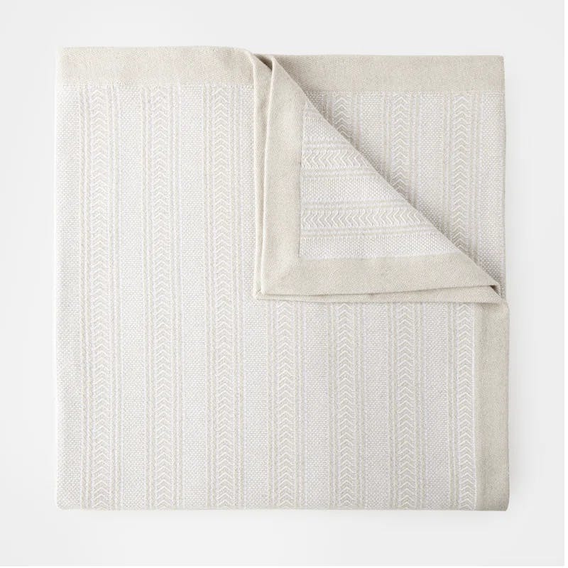 King Terrace Stripe Cotton-Linen Throw Blanket in Herringbone