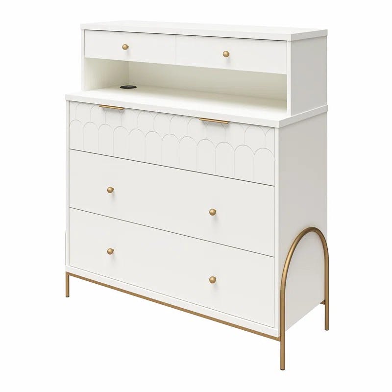 Anastasia Creamy White 4-Drawer Dresser with Scalloped Details and Gold Accents