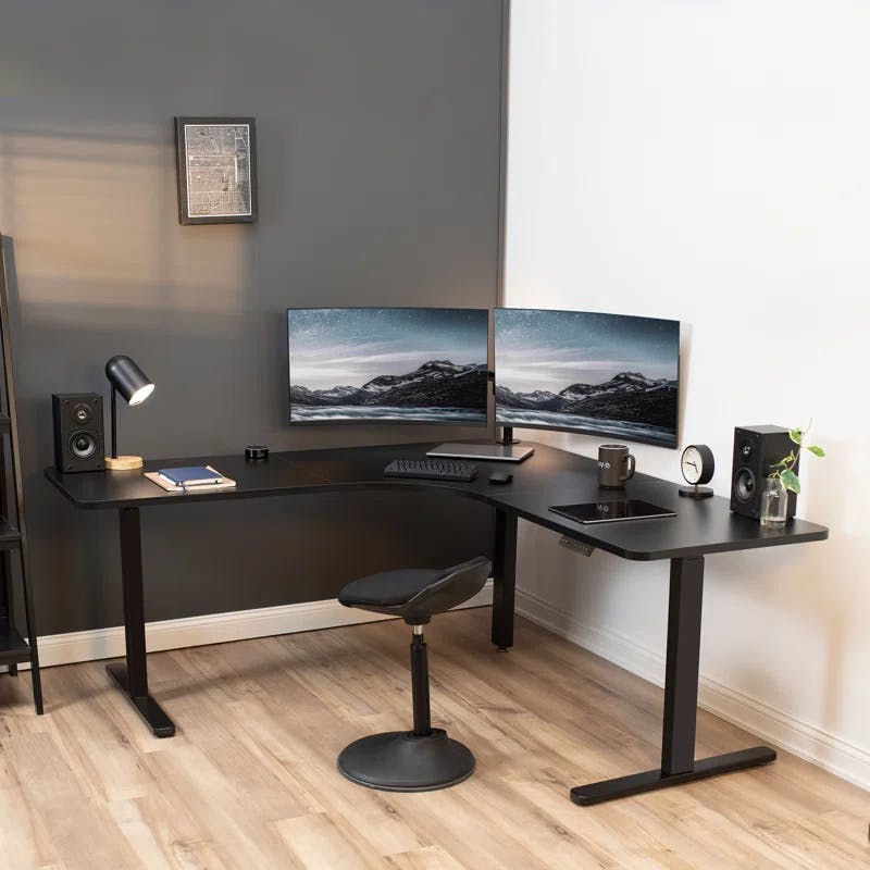 Modern Black Laminated 71" Curved Corner Desk Top