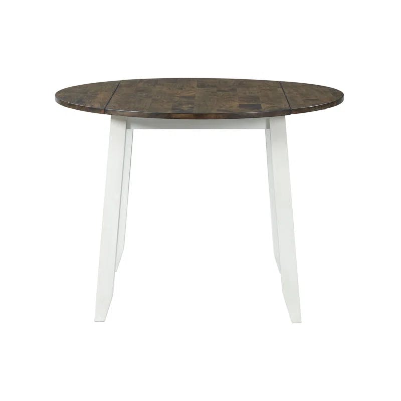 Transitional Kona 42" Round Extendable Solid Wood Dining Table in Gray & White