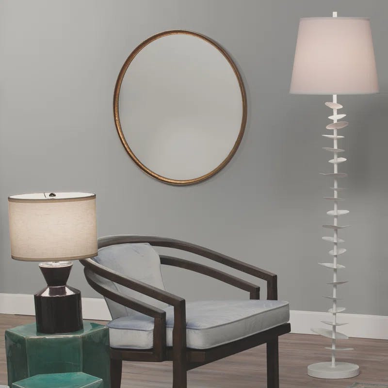 Elegant 36" Round Wood Dresser Mirror with Gold Leaf Metal Frame