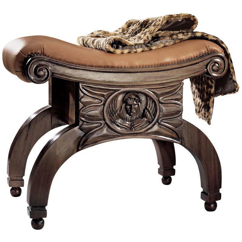 Venetian Neoclassical Solid Mahogany and Leather Vanity Stool