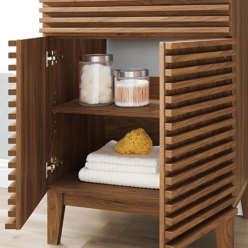 Mid-Century Modern Render 24" Walnut Grain Bathroom Vanity Cabinet