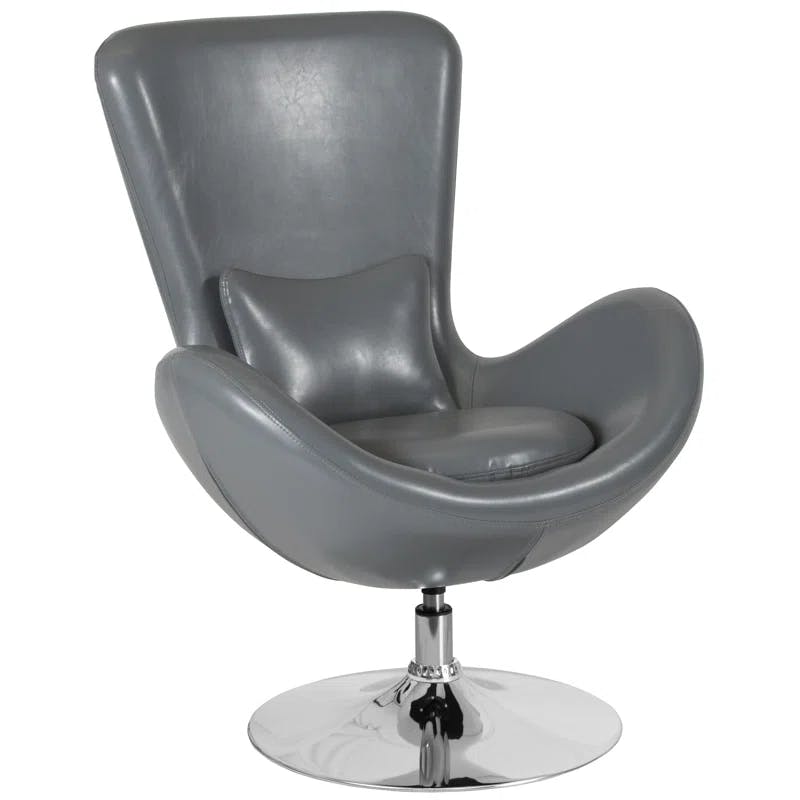 High Back Gray LeatherSoft Swivel Reception Chair with Metal Base