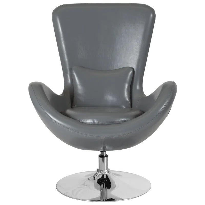 High Back Gray LeatherSoft Swivel Reception Chair with Metal Base
