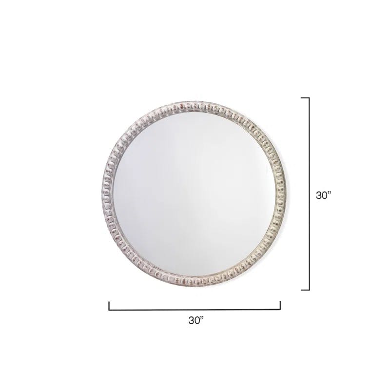 Audrey Beaded White-Washed Wood Wall Mirror 30"x30"