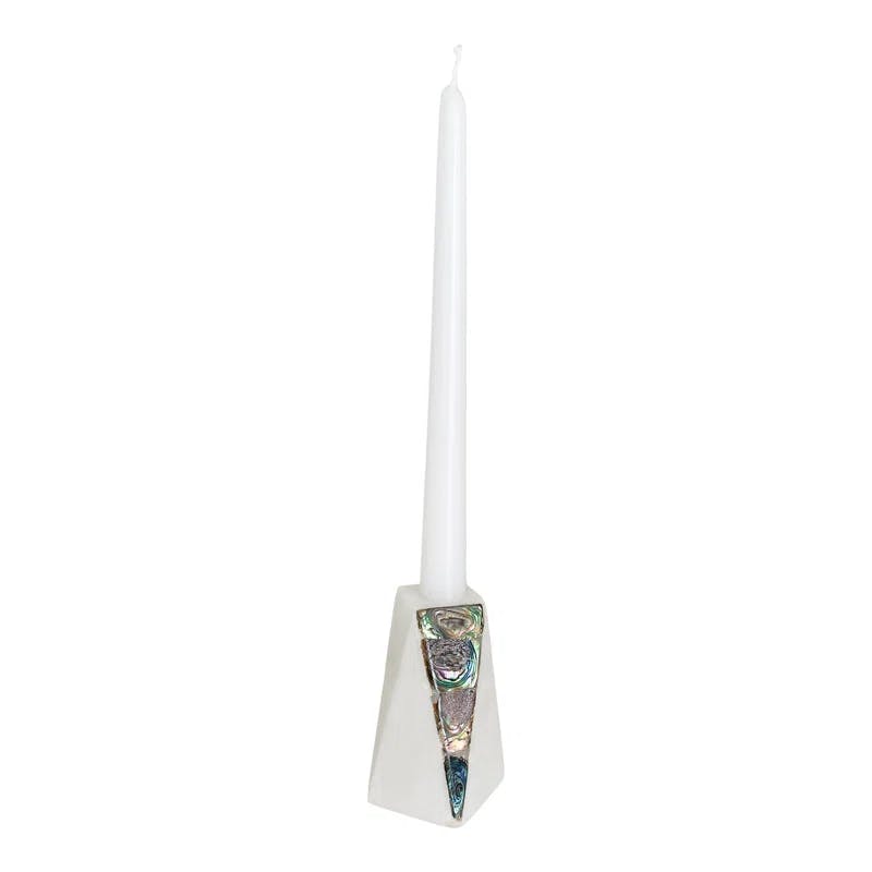Iridescent Rainbow Mother of Pearl 4" Ceramic Tabletop Candlestick