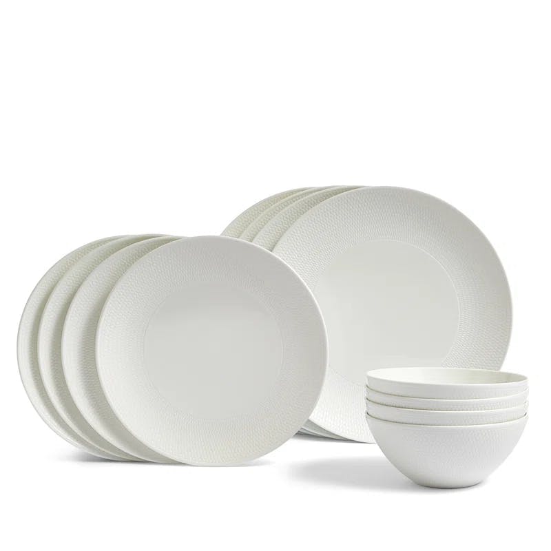 Elegant White Porcelain 12-Piece Dinnerware Set for 4