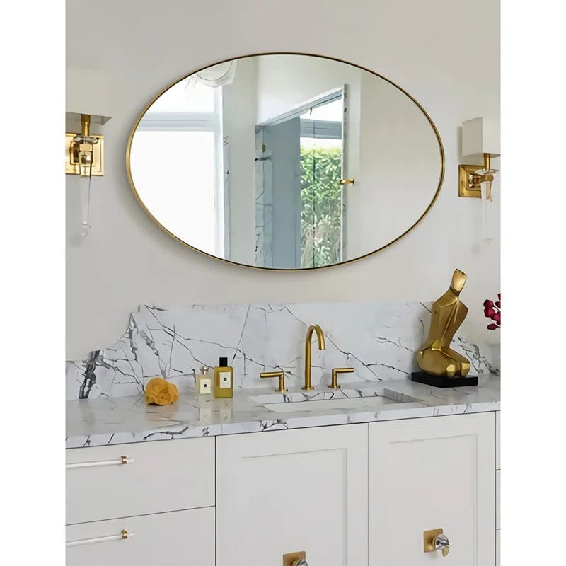 Sophisticated Gold Oval 22 x 30 Inch Bathroom Vanity Mirror
