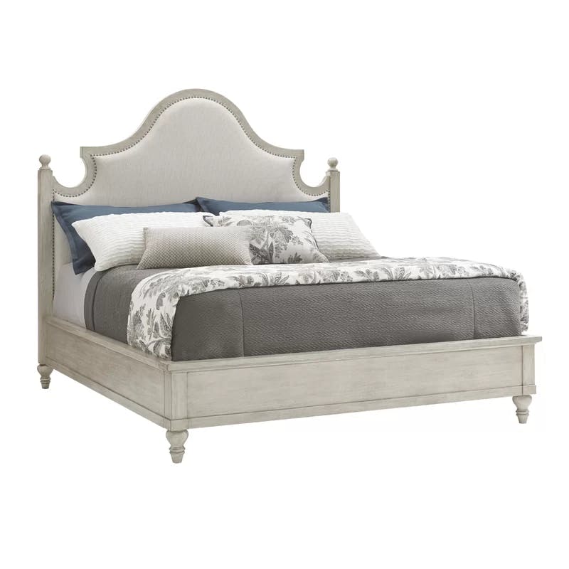 Arbor Hills Cream Queen Upholstered Bed with Nailhead Trim