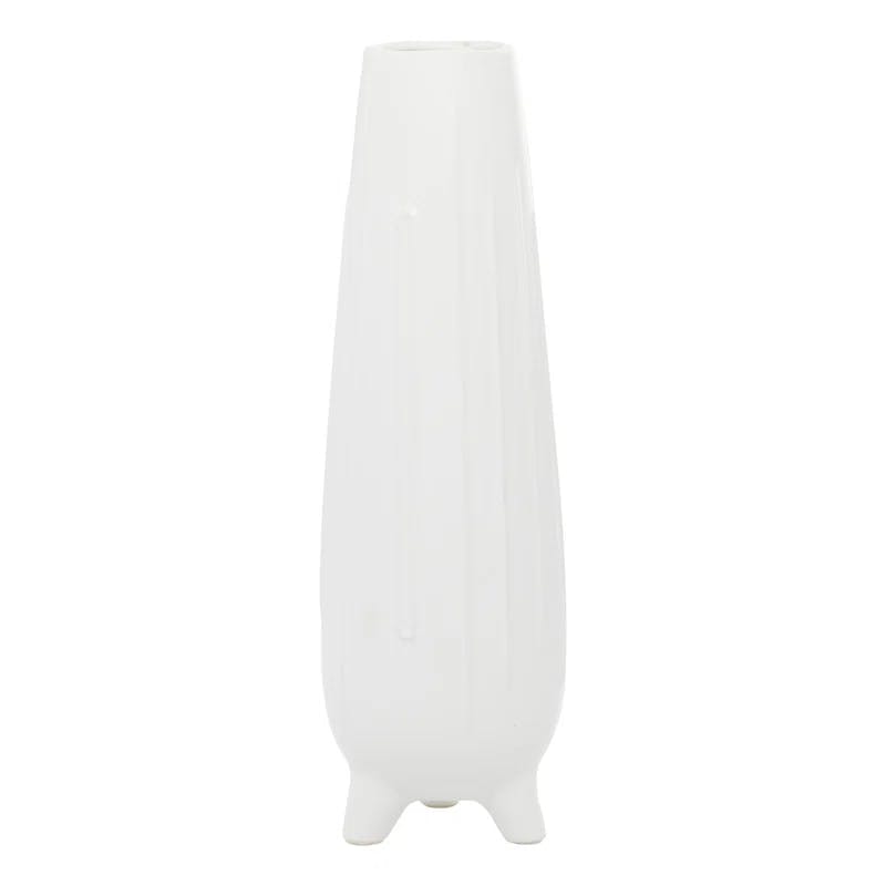 Elevated Geometric White Ceramic Round Vase 20"