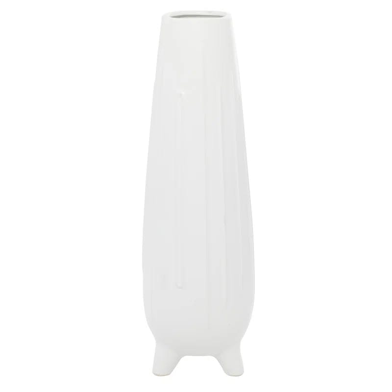 Elevated Geometric White Ceramic Round Vase 20"