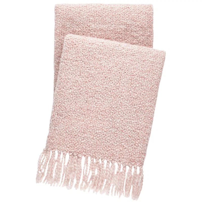 Artisan Bouclé Pink Outdoor Throw with Hand-Knotted Fringe, 50" x 70"