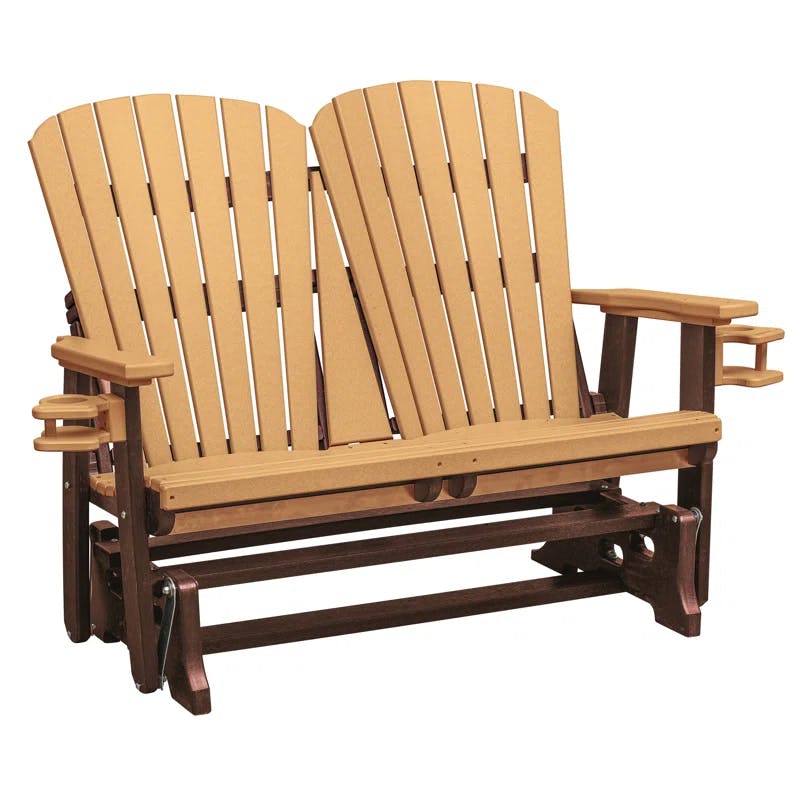Cedar-Tudor Dual Fan Back Outdoor Glider Chair with Cupholders
