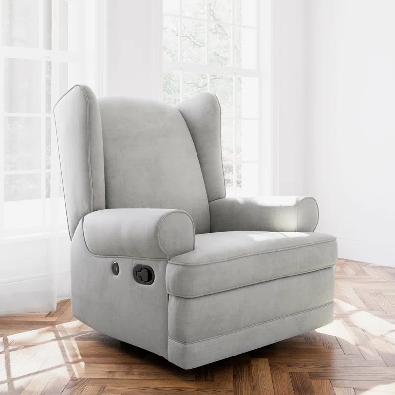 Serenity Wingback Steel Gray Swivel Recliner with USB Port