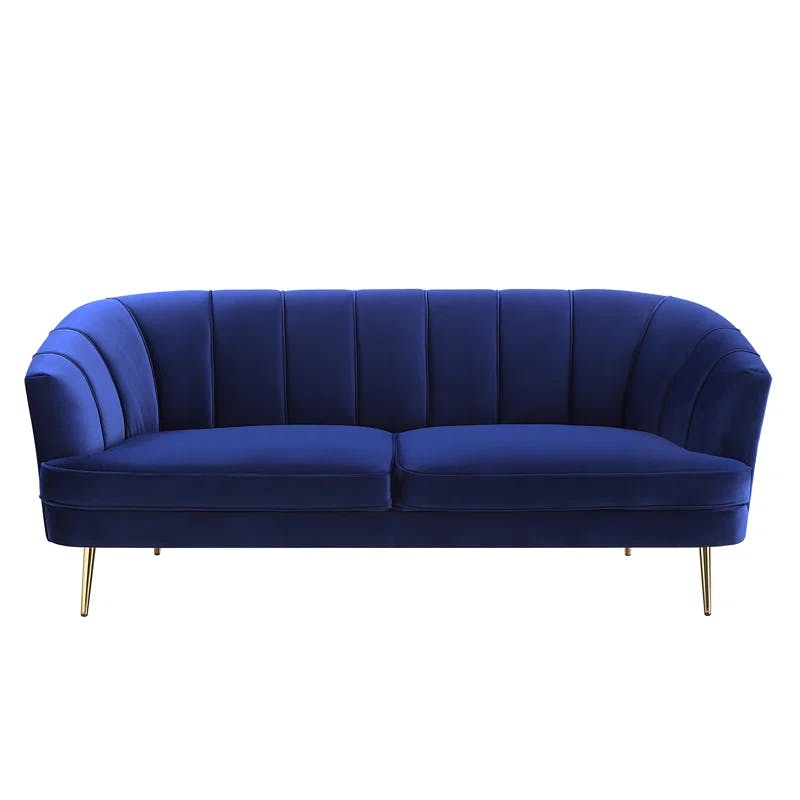 Eivor Classy Blue Velvet Tufted Sofa with Metal Legs
