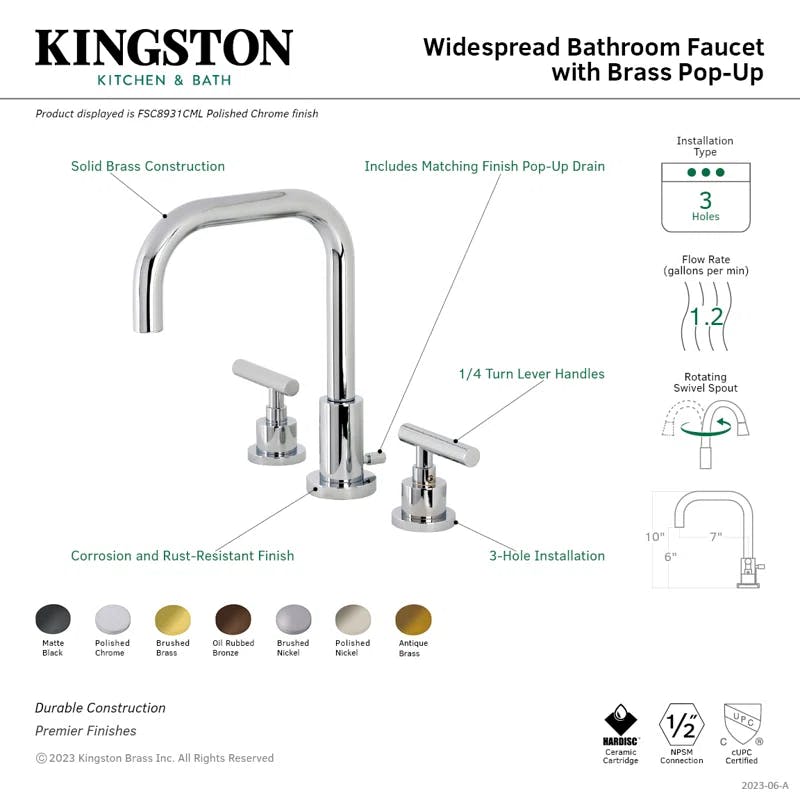 Manhattan 9.5" Polished Nickel Modern Widespread Bathroom Faucet